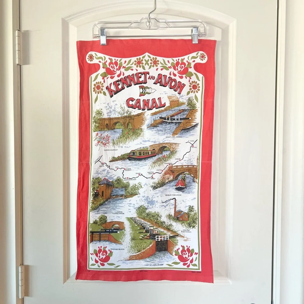 Vintage Kennet & Avon Canal Tea Towel Cotton British Map Decor Souvenir